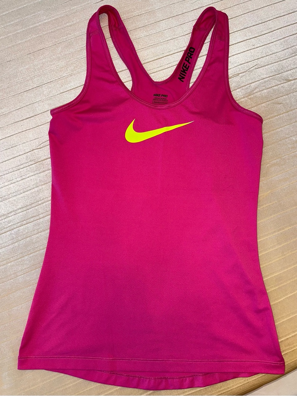 Nike Pro Women's Pink Performance Dri-Fit Tank with Yellow Swoosh